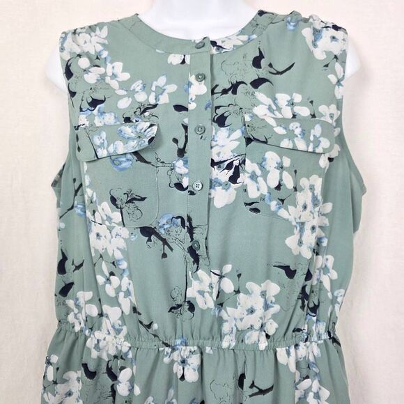 LOFT Petites Sage Green Floral Sleeveless Dress Size LP - Picture 3 of 9